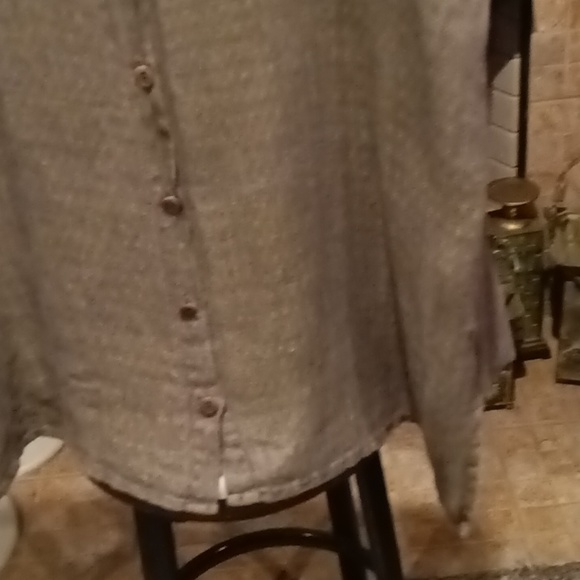 FINAL PRICE FLAX 100% linen l/s v-neck buttoned down blouse w side slits M - Picture 5 of 16